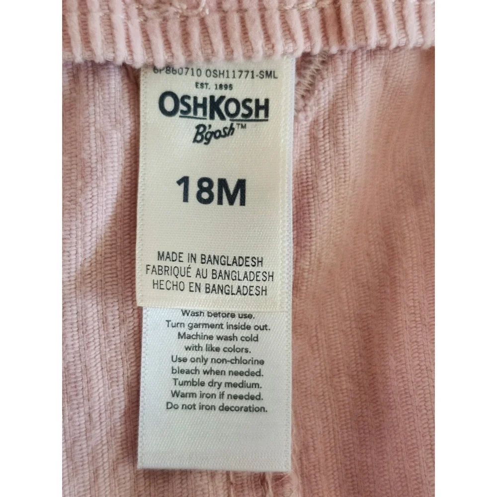 OshKosh B'gosh Pink Corduroy Overall Dress 18M Baby Girl Button Front Cotton